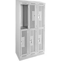 Clean Line Lockers, 2 -tier, Bank of 3, 36" x 15" x 82", Steel, Grey, Rivet (Assembled), Perforated Les Fournitures Industrielles Méga