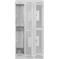 Clean Line Lockers, 2 -tier, Bank of 3, 36" x 15" x 82", Steel, Grey, Rivet (Assembled), Perforated Les Fournitures Industrielles Méga