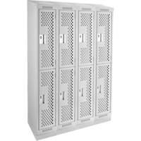 Clean Line Lockers, 2 -tier, Bank of 4, 48" x 12" x 82", Steel, Grey, Rivet (Assembled), Perforated Les Fournitures Industrielles Méga