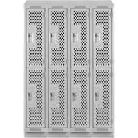 Clean Line Lockers, 2 -tier, Bank of 4, 48" x 12" x 82", Steel, Grey, Rivet (Assembled), Perforated Les Fournitures Industrielles Méga