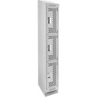 Clean Line Lockers, 3 -tier, 12" x 15" x 82", Steel, Grey, Rivet (Assembled), Perforated Les Fournitures Industrielles Méga