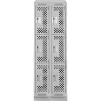 Clean Line Lockers, 3 -tier, Bank of 2, 24" x 15" x 82", Steel, Grey, Rivet (Assembled), Perforated Les Fournitures Industrielles Méga