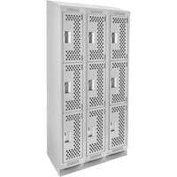 Clean Line Lockers, 3 -tier, Bank of 3, 36" x 15" x 82", Steel, Grey, Rivet (Assembled), Perforated Les Fournitures Industrielles Méga