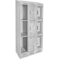 Clean Line Lockers, 3 -tier, Bank of 3, 36" x 15" x 82", Steel, Grey, Rivet (Assembled), Perforated Les Fournitures Industrielles Méga