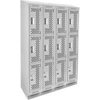 Clean Line Lockers, 3 -tier, Bank of 4, 48" x 15" x 82", Steel, Grey, Rivet (Assembled), Perforated Les Fournitures Industrielles Méga