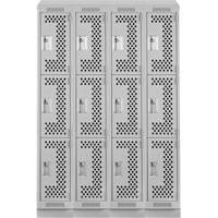 Clean Line Lockers, 3 -tier, Bank of 4, 48" x 15" x 82", Steel, Grey, Rivet (Assembled), Perforated Les Fournitures Industrielles Méga