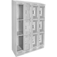 Clean Line Lockers, 3 -tier, Bank of 4, 48" x 15" x 82", Steel, Grey, Rivet (Assembled), Perforated Les Fournitures Industrielles Méga