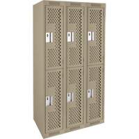 Casiers Clean Line, 2 niveaux, Bloc de 3, 36" x 15" x 72", Acier, Beige, Rivet (assembl&eacute;), Perfor&eacute; Les Fournitures Industrielles Méga