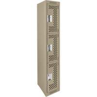 Clean Line Lockers, 3 -tier, 12" x 12" x 72", Steel, Beige, Rivet (Assembled), Perforated Les Fournitures Industrielles Méga