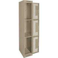 Clean Line Lockers, 3 -tier, 12" x 12" x 72", Steel, Beige, Rivet (Assembled), Perforated Les Fournitures Industrielles Méga