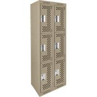 Clean Line Lockers, 3 -tier, Bank of 2, 24" x 12" x 72", Steel, Beige, Rivet (Assembled), Perforated Les Fournitures Industrielles Méga