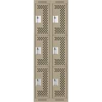 Clean Line Lockers, 3 -tier, Bank of 2, 24" x 12" x 72", Steel, Beige, Rivet (Assembled), Perforated Les Fournitures Industrielles Méga