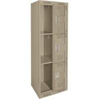 Clean Line Lockers, 3 -tier, Bank of 2, 24" x 12" x 72", Steel, Beige, Rivet (Assembled), Perforated Les Fournitures Industrielles Méga