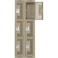 Clean Line Lockers, 3 -tier, Bank of 2, 24" x 12" x 72", Steel, Beige, Rivet (Assembled), Perforated Les Fournitures Industrielles Méga