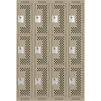 Clean Line Lockers, 3 -tier, Bank of 4, 48" x 12" x 72", Steel, Beige, Rivet (Assembled), Perforated Les Fournitures Industrielles Méga