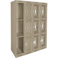 Clean Line Lockers, 3 -tier, Bank of 4, 48" x 12" x 72", Steel, Beige, Rivet (Assembled), Perforated Les Fournitures Industrielles Méga