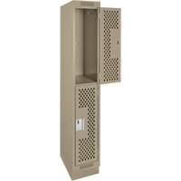 Clean Line Lockers, 2 -tier, 12" x 15" x 76", Steel, Beige, Rivet (Assembled), Perforated Les Fournitures Industrielles Méga