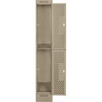 Clean Line Lockers, 2 -tier, 12" x 15" x 76", Steel, Beige, Rivet (Assembled), Perforated Les Fournitures Industrielles Méga