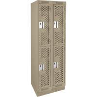 Clean Line Lockers, 2 -tier, Bank of 2, 24" x 15" x 76", Steel, Beige, Rivet (Assembled), Perforated Les Fournitures Industrielles Méga