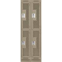 Clean Line Lockers, 2 -tier, Bank of 2, 24" x 15" x 76", Steel, Beige, Rivet (Assembled), Perforated Les Fournitures Industrielles Méga