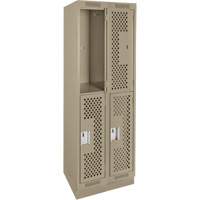 Clean Line Lockers, 2 -tier, Bank of 2, 24" x 15" x 76", Steel, Beige, Rivet (Assembled), Perforated Les Fournitures Industrielles Méga