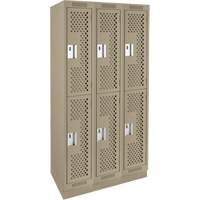 Clean Line Lockers, 2 -tier, Bank of 3, 36" x 15" x 76", Steel, Beige, Rivet (Assembled), Perforated Les Fournitures Industrielles Méga
