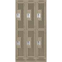 Clean Line Lockers, 2 -tier, Bank of 3, 36" x 15" x 76", Steel, Beige, Rivet (Assembled), Perforated Les Fournitures Industrielles Méga