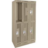 Clean Line Lockers, 2 -tier, Bank of 3, 36" x 15" x 76", Steel, Beige, Rivet (Assembled), Perforated Les Fournitures Industrielles Méga