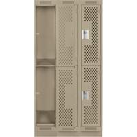 Clean Line Lockers, 2 -tier, Bank of 3, 36" x 15" x 76", Steel, Beige, Rivet (Assembled), Perforated Les Fournitures Industrielles Méga