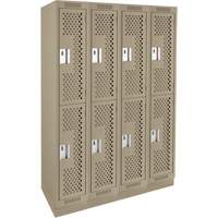 Clean Line Lockers, 2 -tier, Bank of 4, 48" x 15" x 76", Steel, Beige, Rivet (Assembled), Perforated Les Fournitures Industrielles Méga