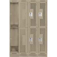 Clean Line Lockers, 2 -tier, Bank of 4, 48" x 15" x 76", Steel, Beige, Rivet (Assembled), Perforated Les Fournitures Industrielles Méga