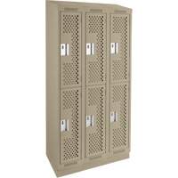 Clean Line Lockers, 2 -tier, Bank of 3, 36" x 12" x 82", Steel, Beige, Rivet (Assembled), Perforated Les Fournitures Industrielles Méga