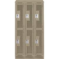 Clean Line Lockers, 2 -tier, Bank of 3, 36" x 12" x 82", Steel, Beige, Rivet (Assembled), Perforated Les Fournitures Industrielles Méga