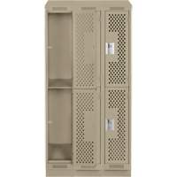 Clean Line Lockers, 2 -tier, Bank of 3, 36" x 12" x 82", Steel, Beige, Rivet (Assembled), Perforated Les Fournitures Industrielles Méga