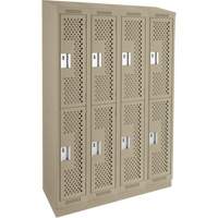 Clean Line Lockers, 2 -tier, Bank of 4, 48" x 12" x 82", Steel, Beige, Rivet (Assembled), Perforated Les Fournitures Industrielles Méga