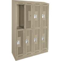 Clean Line Lockers, 2 -tier, Bank of 4, 48" x 12" x 82", Steel, Beige, Rivet (Assembled), Perforated Les Fournitures Industrielles Méga