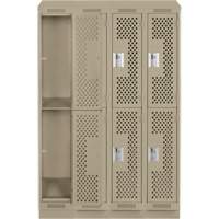Clean Line Lockers, 2 -tier, Bank of 4, 48" x 12" x 82", Steel, Beige, Rivet (Assembled), Perforated Les Fournitures Industrielles Méga