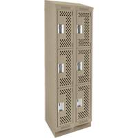 Clean Line Lockers, 3 -tier, Bank of 2, 24" x 15" x 82", Steel, Beige, Rivet (Assembled), Perforated Les Fournitures Industrielles Méga