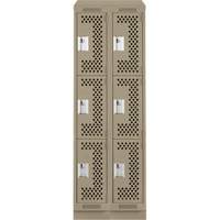 Clean Line Lockers, 3 -tier, Bank of 2, 24" x 15" x 82", Steel, Beige, Rivet (Assembled), Perforated Les Fournitures Industrielles Méga