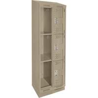 Clean Line Lockers, 3 -tier, Bank of 2, 24" x 15" x 82", Steel, Beige, Rivet (Assembled), Perforated Les Fournitures Industrielles Méga