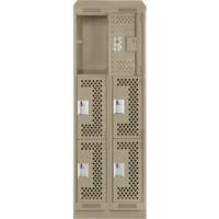 Clean Line Lockers, 3 -tier, Bank of 2, 24" x 15" x 82", Steel, Beige, Rivet (Assembled), Perforated Les Fournitures Industrielles Méga