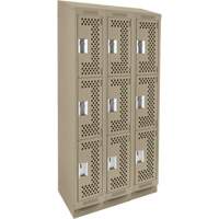 Clean Line Lockers, 3 -tier, Bank of 3, 36" x 15" x 82", Steel, Beige, Rivet (Assembled), Perforated Les Fournitures Industrielles Méga
