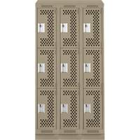Clean Line Lockers, 3 -tier, Bank of 3, 36" x 15" x 82", Steel, Beige, Rivet (Assembled), Perforated Les Fournitures Industrielles Méga