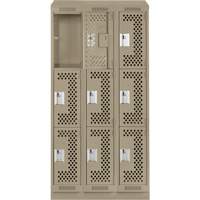 Clean Line Lockers, 3 -tier, Bank of 3, 36" x 15" x 82", Steel, Beige, Rivet (Assembled), Perforated Les Fournitures Industrielles Méga