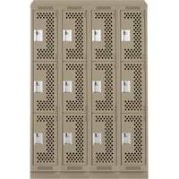 Clean Line Lockers, 3 -tier, Bank of 4, 48" x 15" x 82", Steel, Beige, Rivet (Assembled), Perforated Les Fournitures Industrielles Méga