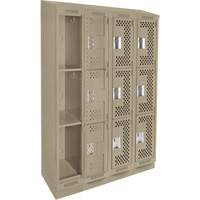 Clean Line Lockers, 3 -tier, Bank of 4, 48" x 15" x 82", Steel, Beige, Rivet (Assembled), Perforated Les Fournitures Industrielles Méga