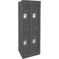 Clean Line Lockers, 2 -tier, Bank of 2, 24" x 15" x 72", Steel, Charcoal, Rivet (Assembled), Perforated Les Fournitures Industrielles Méga