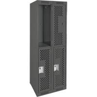 Clean Line Lockers, 2 -tier, Bank of 2, 24" x 15" x 72", Steel, Charcoal, Rivet (Assembled), Perforated Les Fournitures Industrielles Méga