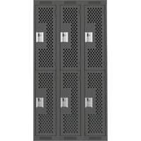 Clean Line Lockers, 2 -tier, Bank of 3, 36" x 15" x 72", Steel, Charcoal, Rivet (Assembled), Perforated Les Fournitures Industrielles Méga