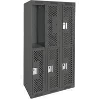 Clean Line Lockers, 2 -tier, Bank of 3, 36" x 15" x 72", Steel, Charcoal, Rivet (Assembled), Perforated Les Fournitures Industrielles Méga